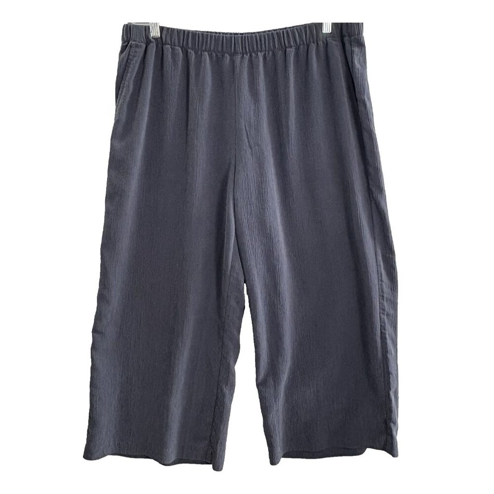 PURE JILL Women Sand Washed Wide Leg Lined Pockets Crop Pants Sz L/XL Blue 9-8